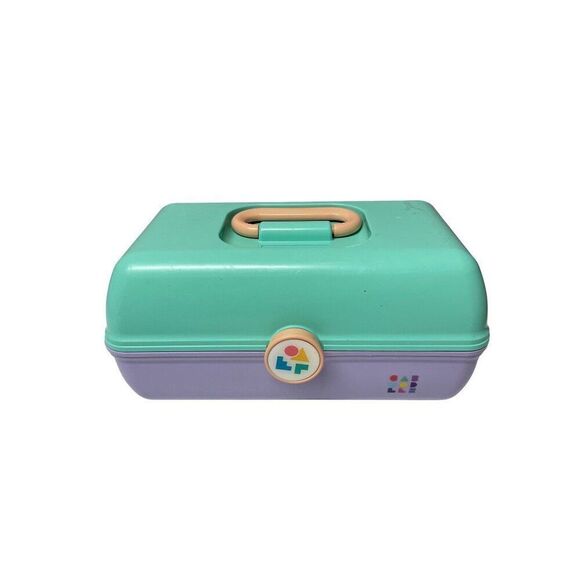 Vintage Caboodles Makeup Case Model 5626 Mold 4506 Teal & Lavender Hard Plastic - Picture 1 of 12